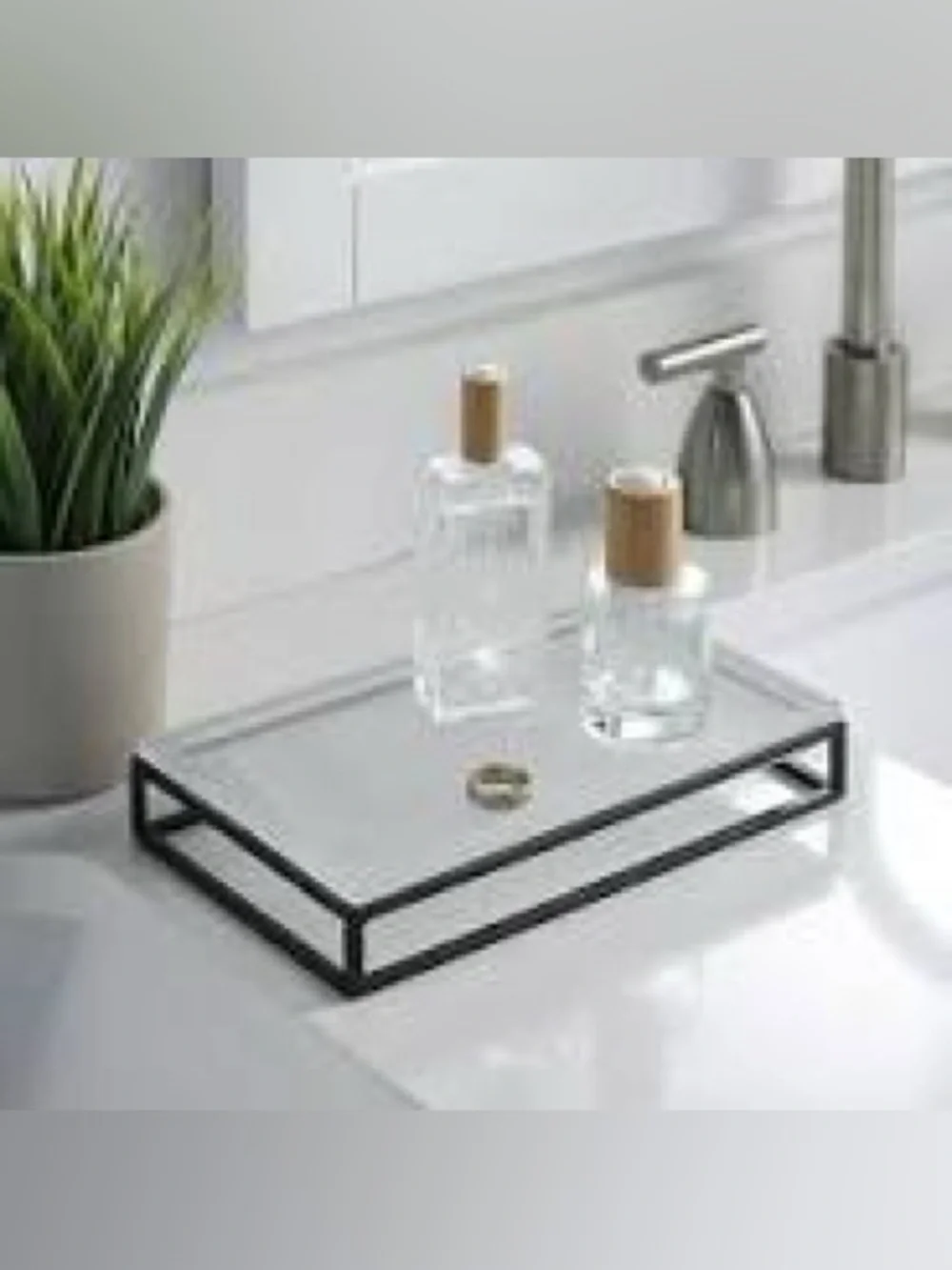 NEW Better Homes & Gardens Ribbed Glass and Metal Tray, White with Black Accents